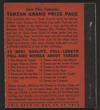 BUCK ROGERS, 1935, Tarzan Ice Cream Cup Premium   RARE  