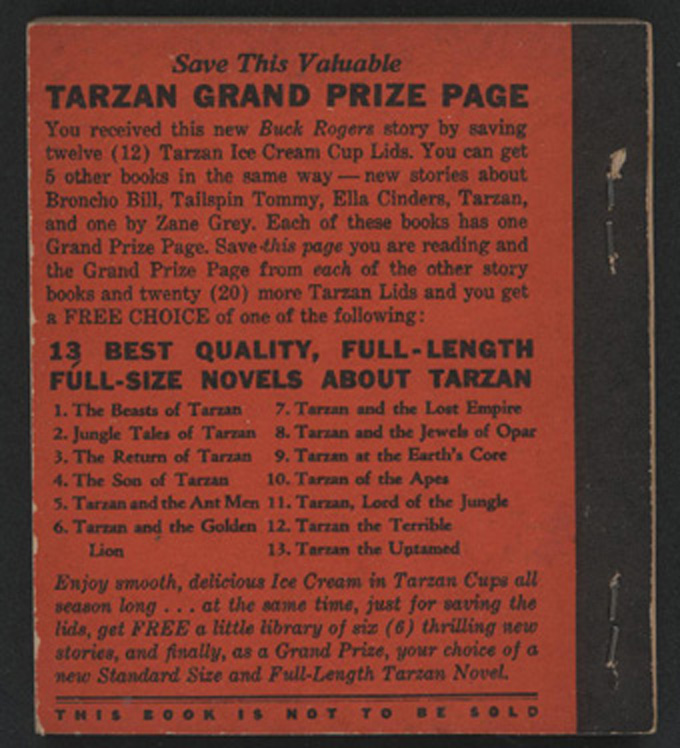 BUCK ROGERS, 1935, Tarzan Ice Cream Cup Premium   RARE  
