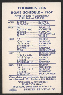 1967 Columbus Jets Pocket Baseball Schedule  