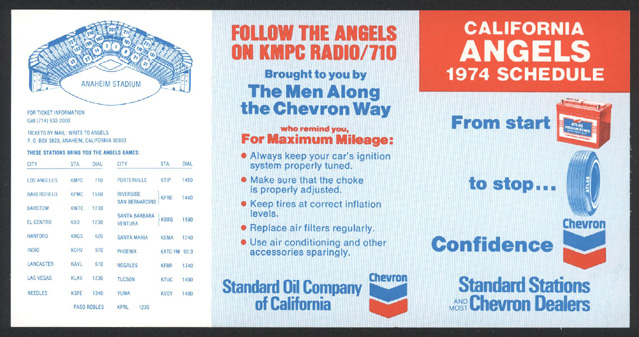 1974 California ANGELS Baseball Schedule  